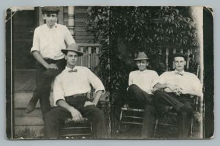 Bowtie Men On Porch—lincoln Nebraska Rppc Antique Photo Postcard 1909