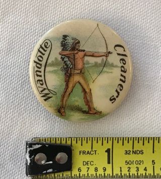 Wyandotte Cleaners Native American Indian Advertising Pin Back Button
