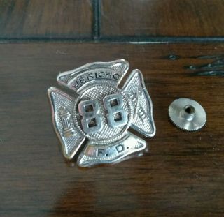 Fire Department 88 Badge Crest Pin Jericho Ny Hook And Ladder Hydrant Fd
