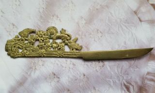 Vintage Brass Letter Opener With Birds And Lion