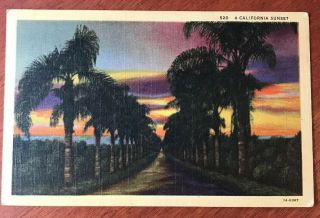 Vintage Postcard: A California Sunset.  Linen Unposted