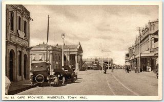 Kimberly,  South Africa Postcard Street Scene W/ Town Hall View C1930s