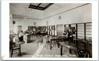 Owatonna,  Minnesota Rppc Real Photo Postcard " Library,  High School " 1920s