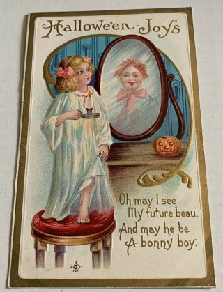 Vintage 1912 Halloween Postcard - Young Girl Fortune - Future Beau - 226 A