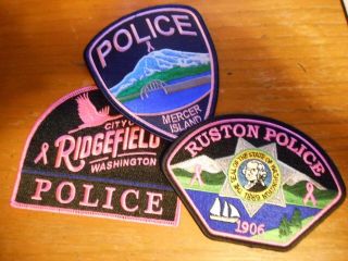 Mercer Island,  Ridgefield And Ruston Police Pink Patches Grouping.