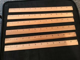 6 Vintage Old Wood 12” Rulers; Aakron Made In Usa 0505