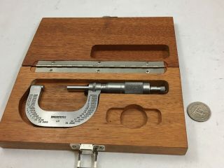 Vintage Brown & Sharpe 10ths 1 - 2 " Micrometer,  48 Wooden Case,  Lock,