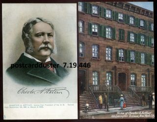 446 - Chester A.  Arthur 1910s 21st Us President & His Home.  Set Of 2 By Tuck