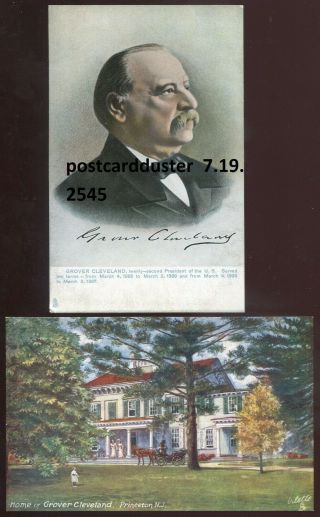 2545 - Grover Cleveland 1910s 22nd Us President & His Home.  Set Of 2 By Tuck