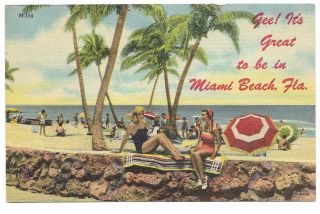 Vintage Florida Linen Postcard Miami Beach Gee It 