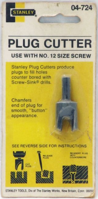 Vintage Stanley Plug Cutter 04 - 724 Use With No.  12 Size Screw Usa