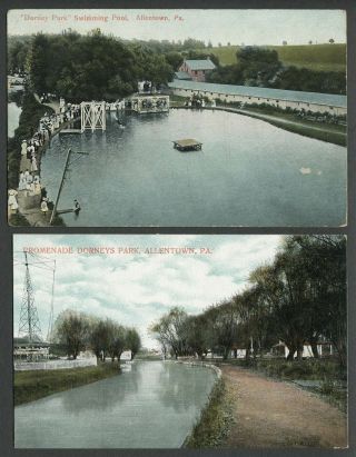 Allentown Pa: Two C.  1909 Postcards Dorney Park Swimming Pool,  Promenade