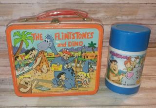 Vintage First Year 1962 The Flintstones Dino Lunchbox With Non Matching Thermos