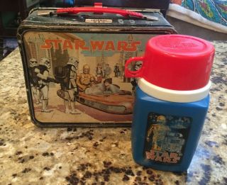 Vintage 1977 Star Wars Hope Metal Lunchbox W/ Thermos Worn