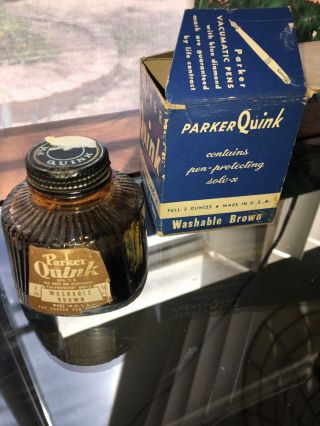 Vintage Parker Quink Washable Brown Ink,  2oz Almost Full Bottle