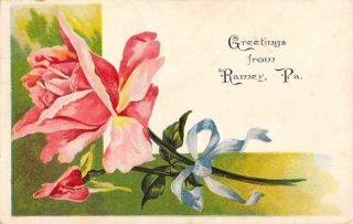 Ramey Pennsylvania Greetings From Bouquet Of Pink/red Roses Antique Pc Za440124