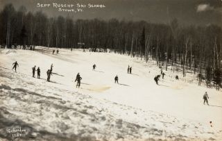 Stowe Ski Area,  Vt Richardson Rppc 1252 Ski School Read Message 1947