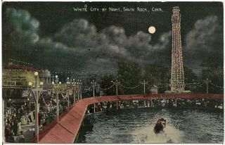 White City By Night At Savin Rock Ct Postcard Amusement Park