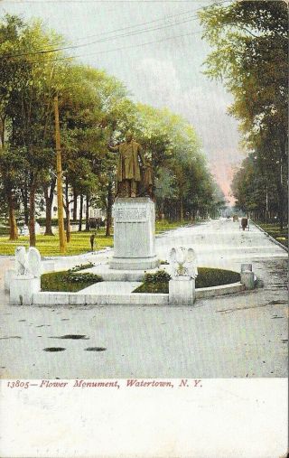 Watertown Ny Flower Monument Carthage Jefferson County Postcard A3047