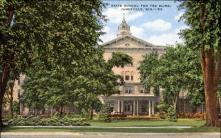 State School For The Blind Janesville Wisconsin Wi Vintage Postcard