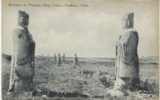 China Early 1900s Postcard Ministers In Waiting,  Ming Tombs,  Nanking