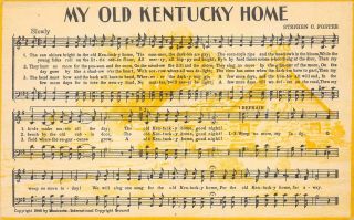 4243k Music,  Song Postcard,  " My Old Kentucky Home "