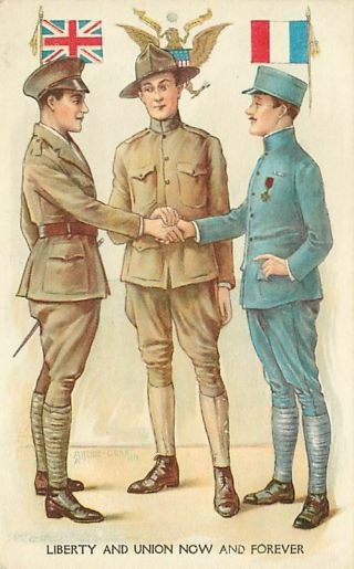 Artist Signed - Archie Gunn - Soldiers Shake Hands; Series 1371; C.  1917 Postcard