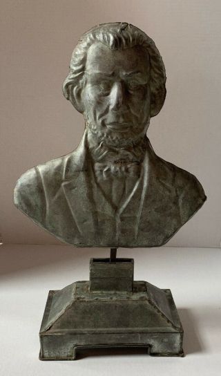 Antique Galvanized Metal Bust Of President Abraham Lincoln: Unique Folk Art