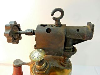 WOW Antique Turner Brass Blow Torch with Wood Handle Steampunk Art USA 3