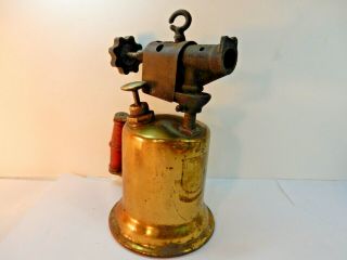 WOW Antique Turner Brass Blow Torch with Wood Handle Steampunk Art USA 4