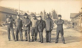 Vintage Rppc Alaska Workers Occupational Great Outfits Pipe Photo Postcard Rare