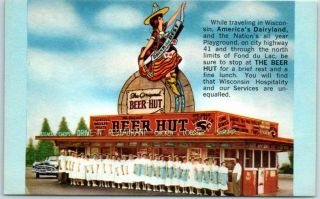 Fond Du Lac,  Wisconsin Postcard The Beer Hut Drive - In Restaurant Roadside Linen