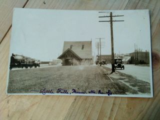Old Real Photo Postcard Northern Pacific Railroad Depot Little Falls Minnesota