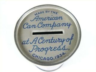 Art Deco 1934 CHICAGO WORLD ' S FAIR American Can Co.  Coin Bank CANCO 3