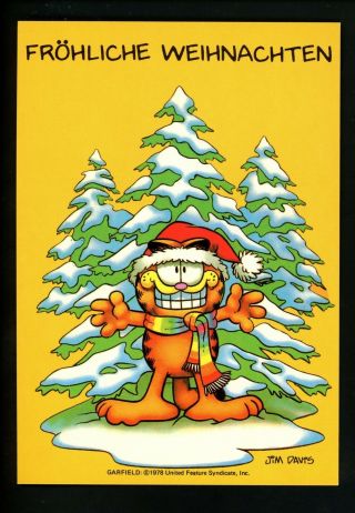 Comics Postcard Garfield Cat Jim Davis Ww Christmas Santa Hat