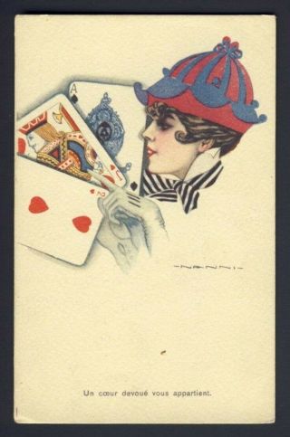 Nanni A/s Woman Fancy Hat,  Holding Playing Cards 2 Hearts,  J Hearts,  A Spades