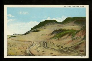 Massachusetts Linen Postcard Cape Cod Provincetown,  Ma Sand Dunes