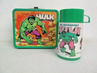 Vintage 1978 Aladdin Marvel Comics The Incredible Hulk Metal Lunchbox W Thermos