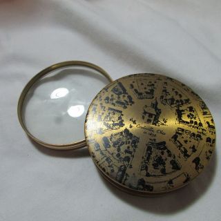 Vintage Gold Tone Metal Circleville Oh Desk Magnifying Glass,  Advertising