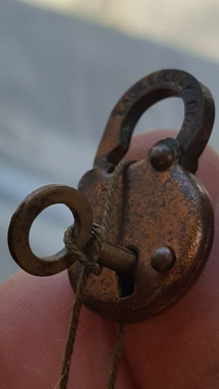 Vintage Antique Old Small Eagle Lock Co Brass,  Unique,  With Key