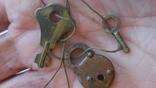 Vintage Antique Old Small Eagle Lock Co brass,  unique,  with key 2