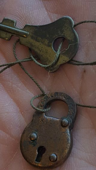 Vintage Antique Old Small Eagle Lock Co brass,  unique,  with key 5