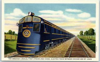 1940s Alton Railroad Postcard The Abraham Lincoln Streamline Diesel Train Linen