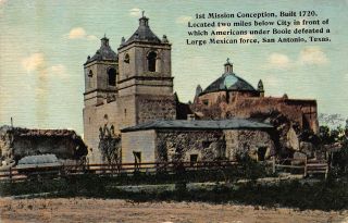 Vtg Postcard Mission Conception Boole Mexican Wars San Antonio De Pala Tx / A59