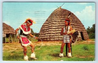 Vintage Postcard Hoop Dance Wichita Grass House Indian City Native American 1963