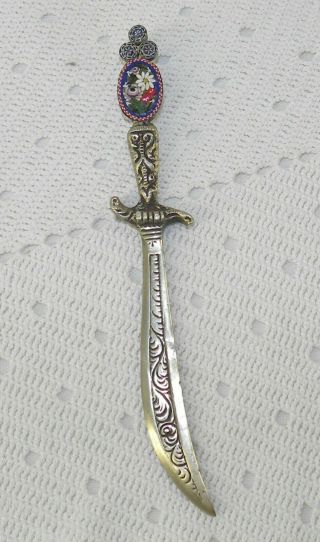 Vintage Letter Opener Knife With Micro Mosaic Flowers And Floral Wheels