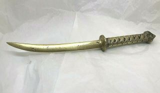Vintage Solid Brass Sword Letter Opener Ornate Handle Made In Korea