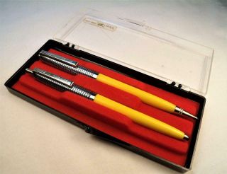 Vintage Remmie Arnold Silver And Yellow Mechanical Pencil And Pen Set W/case