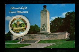 Greetings Postcard Vintage Novelty Metal Add - On Gettysburg,  Pa Button Memorial