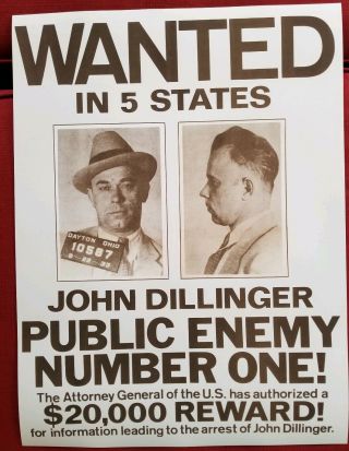 John Dillinger 30s Gangster Outlaw Wanted Poster Mug Shot Giclee Huge Print